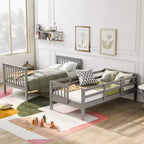 Lit superposé enfant à double escalier avec rangement et garde-corps pour chambre à coucher ou dortoir