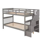 Lit superposé enfant à double escalier avec rangement et garde-corps pour chambre à coucher ou dortoir