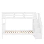 Lit superposé enfant à double escalier avec rangement et garde-corps pour chambre à coucher ou dortoir