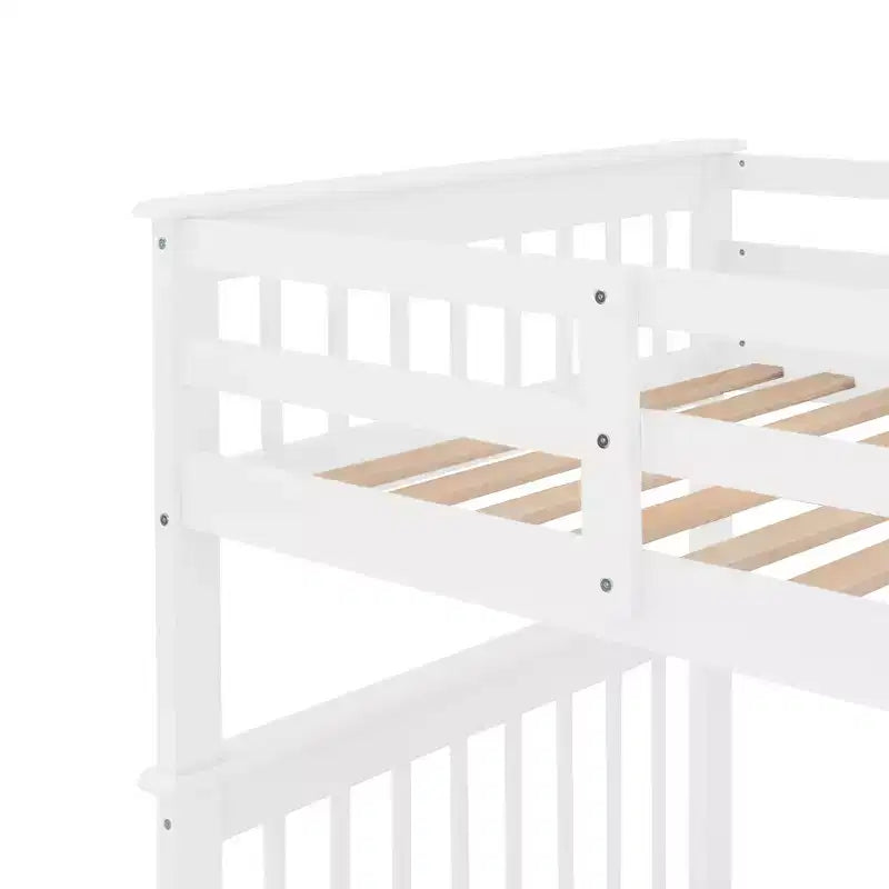 Lit superposé enfant à double escalier avec rangement et garde-corps pour chambre à coucher ou dortoir