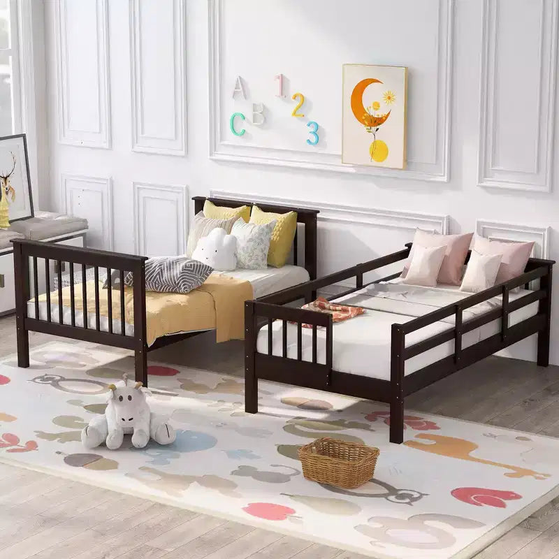 Lit superposé enfant à double escalier avec rangement et garde-corps pour chambre à coucher ou dortoir
