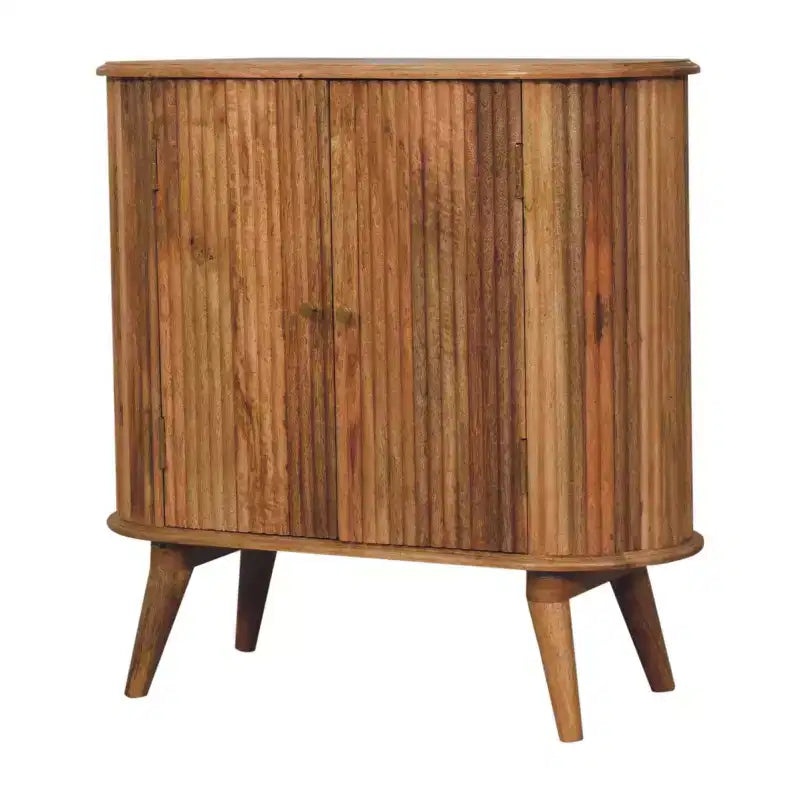 HomeRoots Meuble Bas Oval en Bois Massif Marron 32 avec Deux Portes et Texture Nervurée