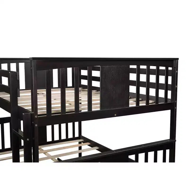 Lit superposé double sur double avec lit gigogne simple, Cadre de lit superposé en bois double pour enfants, adolescents et adultes, convertible en 2 lits