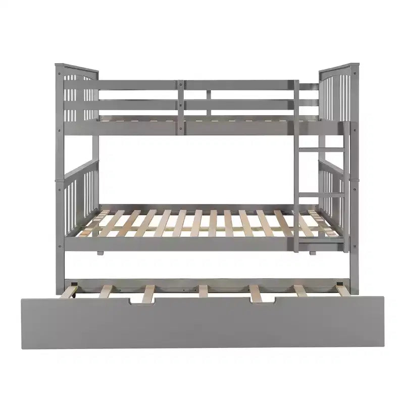Lit superposé double sur double avec lit gigogne simple, Cadre de lit superposé en bois double pour enfants, adolescents et adultes, convertible en 2 lits