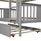 Lit superposé double sur double avec lit gigogne simple, Cadre de lit superposé en bois double pour enfants, adolescents et adultes, convertible en 2 lits
