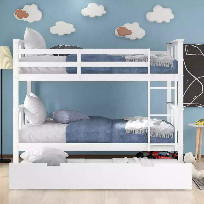 Lit superposé double sur double avec lit gigogne simple, Cadre de lit superposé en bois double pour enfants, adolescents et adultes, convertible en 2 lits