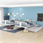 Lit superposé double sur double avec lit gigogne simple, Cadre de lit superposé en bois double pour enfants, adolescents et adultes, convertible en 2 lits