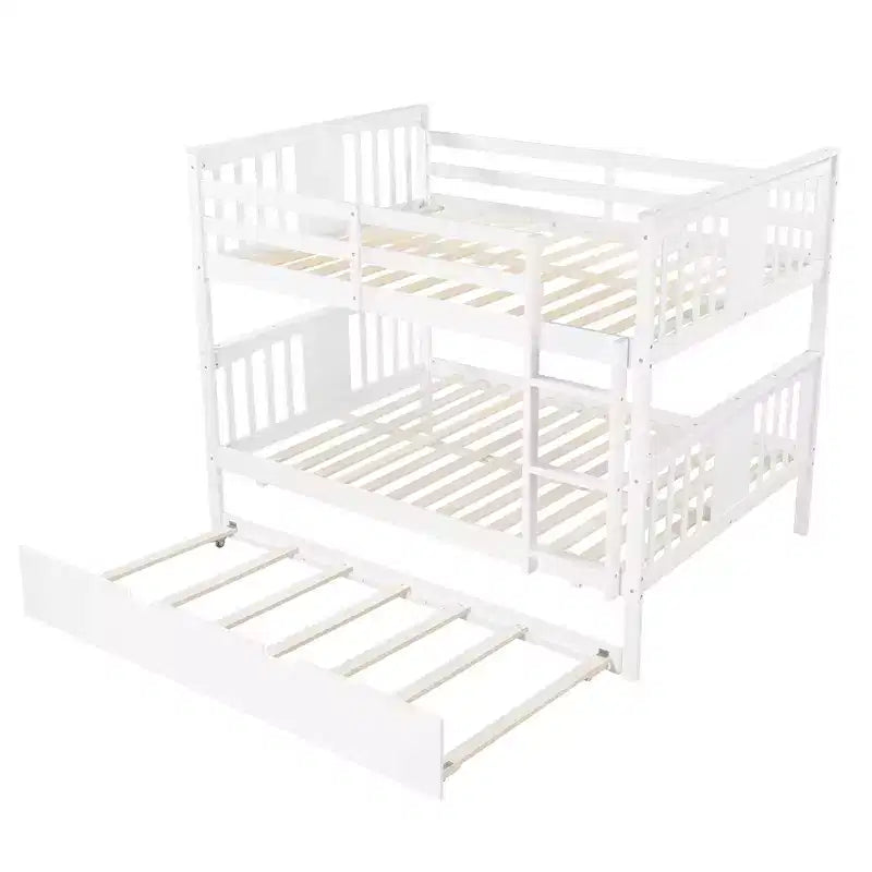 Lit superposé double sur double avec lit gigogne simple, Cadre de lit superposé en bois double pour enfants, adolescents et adultes, convertible en 2 lits