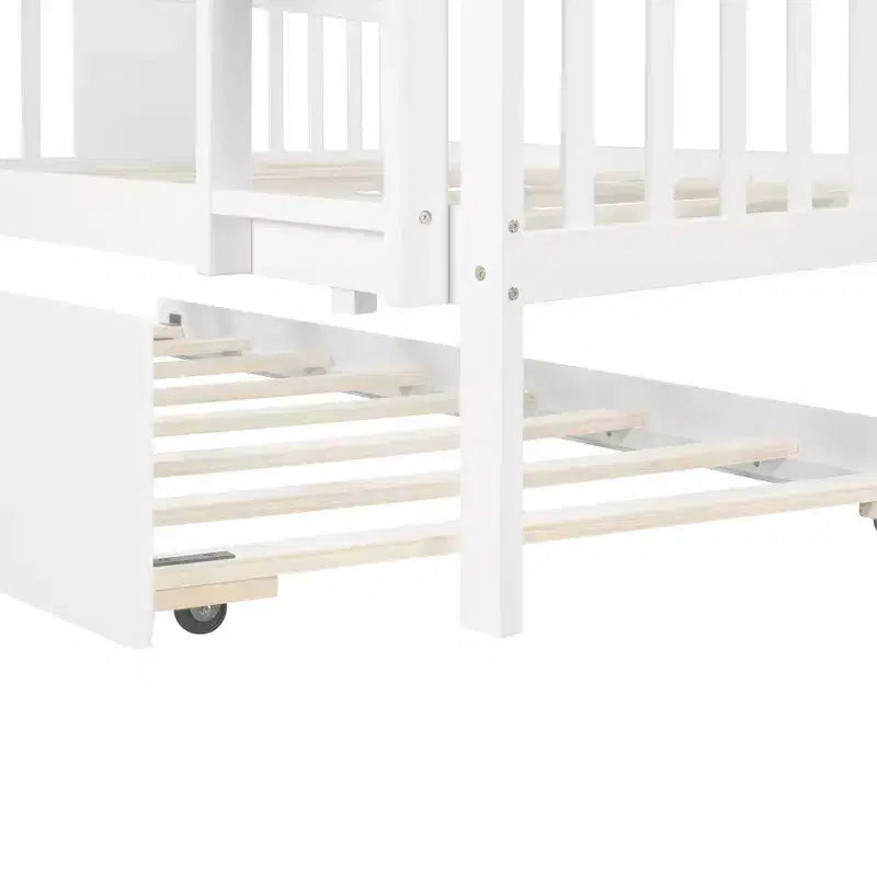 Lit superposé double sur double avec lit gigogne simple, Cadre de lit superposé en bois double pour enfants, adolescents et adultes, convertible en 2 lits