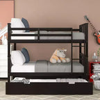 Lit superposé double sur double avec lit gigogne simple, Cadre de lit superposé en bois double pour enfants, adolescents et adultes, convertible en 2 lits