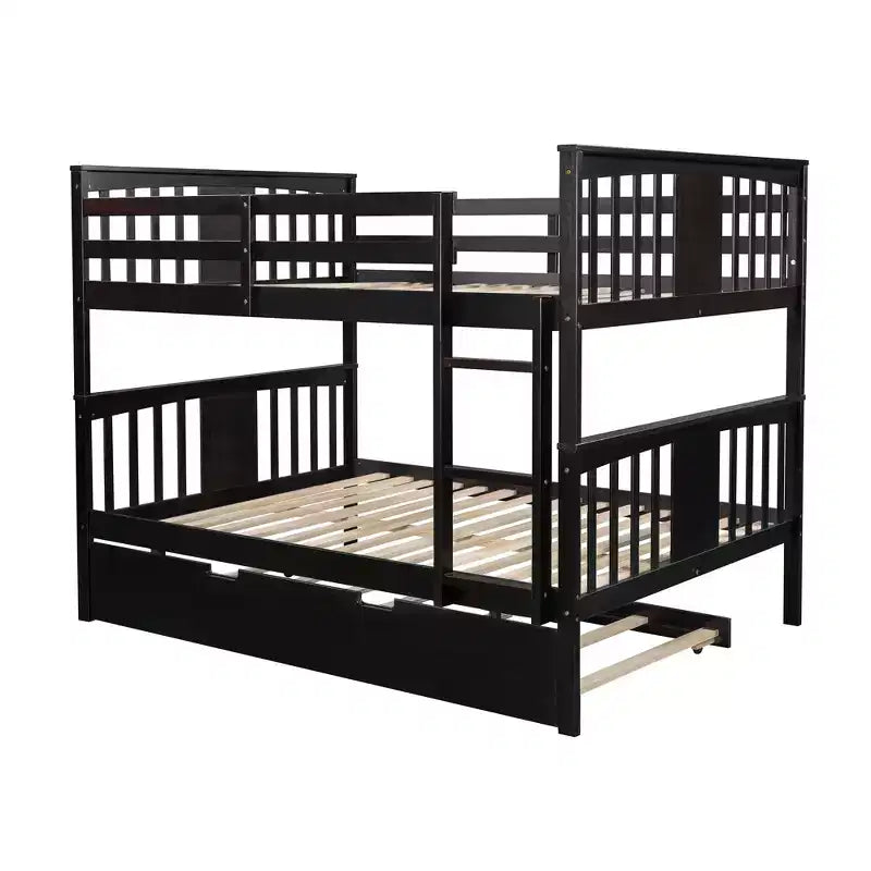 Lit superposé double sur double avec lit gigogne simple, Cadre de lit superposé en bois double pour enfants, adolescents et adultes, convertible en 2 lits