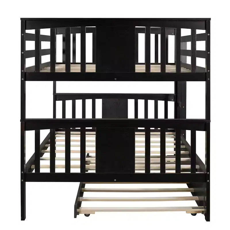 Lit superposé double sur double avec lit gigogne simple, Cadre de lit superposé en bois double pour enfants, adolescents et adultes, convertible en 2 lits