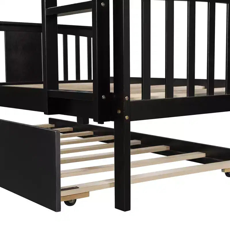 Lit superposé double sur double avec lit gigogne simple, Cadre de lit superposé en bois double pour enfants, adolescents et adultes, convertible en 2 lits