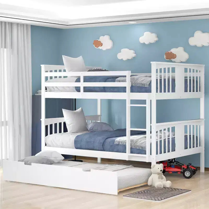 Lit superposé double sur double avec lit gigogne simple, Cadre de lit superposé en bois double pour enfants, adolescents et adultes, convertible en 2 lits