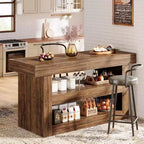 Lantine 55 - Îlot de cuisine, table d'îlot fixe à 3 niveaux avec grand plan de travail, meuble de rangement en bois pour bar à café et salle à manger