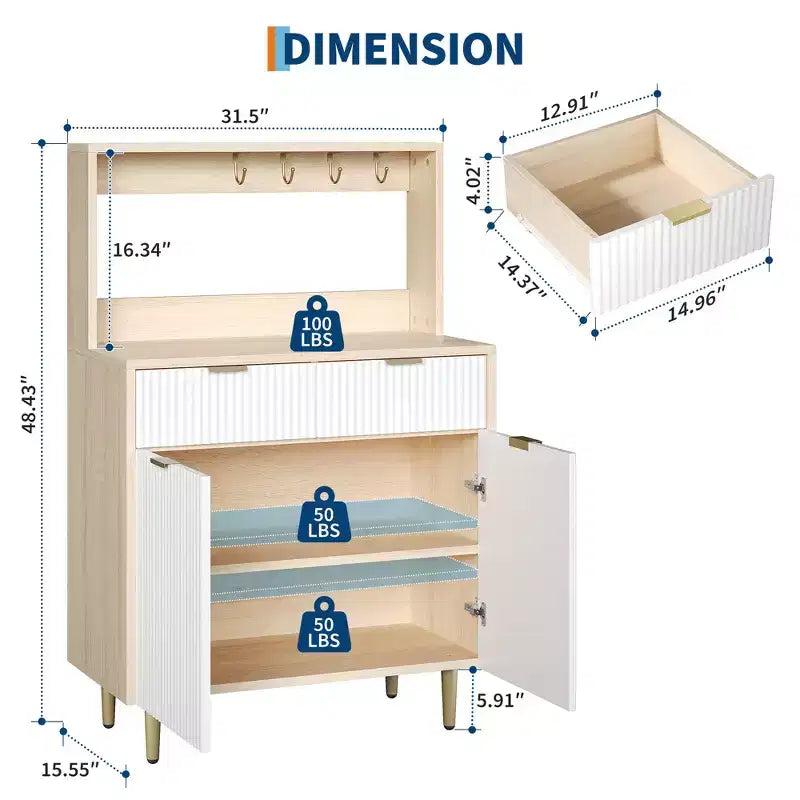 Buffet COZONY avec 2 tiroirs et étagères réglables, console moderne en bois pour salle à manger, salon, cuisine, entrée