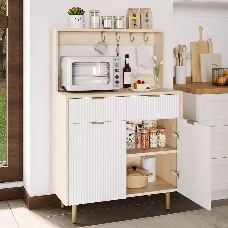 Buffet COZONY avec 2 tiroirs et étagères réglables, console moderne en bois pour salle à manger, salon, cuisine, entrée