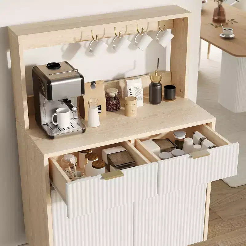 Buffet COZONY avec 2 tiroirs et étagères réglables, console moderne en bois pour salle à manger, salon, cuisine, entrée