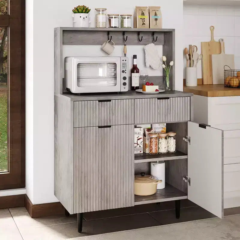 Buffet COZONY avec 2 tiroirs et étagères réglables, console moderne en bois pour salle à manger, salon, cuisine, entrée