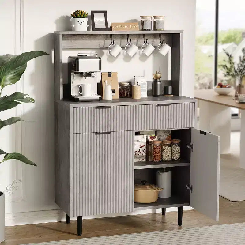 Buffet COZONY avec 2 tiroirs et étagères réglables, console moderne en bois pour salle à manger, salon, cuisine, entrée