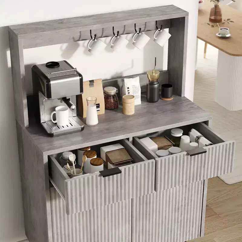 Buffet COZONY avec 2 tiroirs et étagères réglables, console moderne en bois pour salle à manger, salon, cuisine, entrée