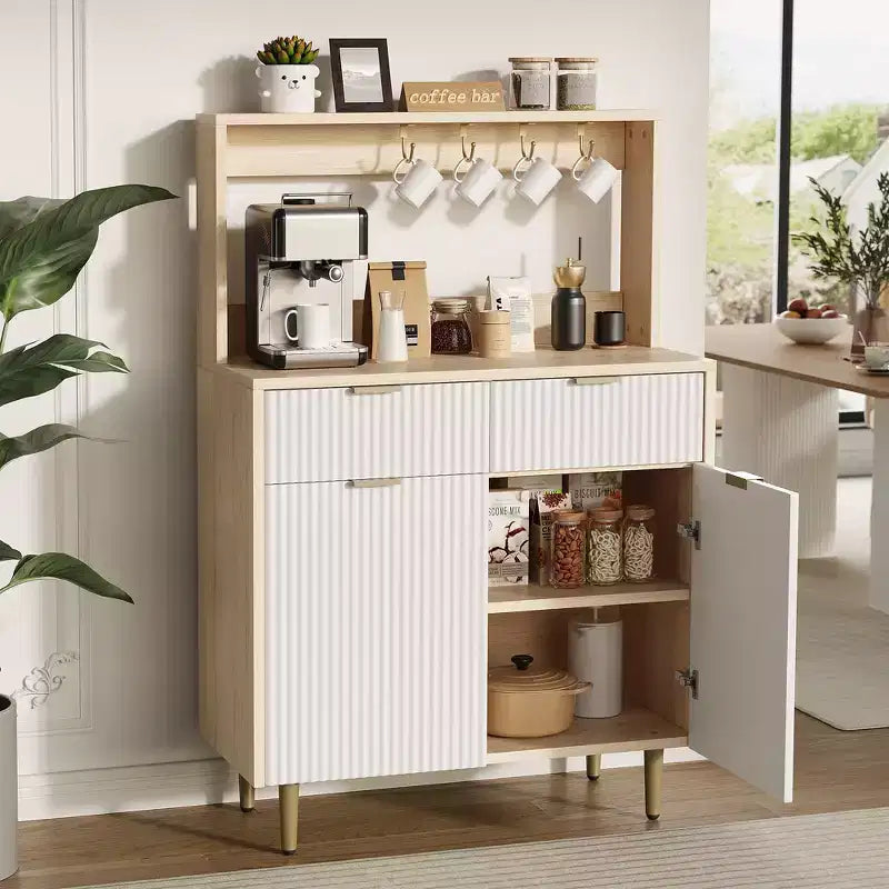 Buffet COZONY avec 2 tiroirs et étagères réglables, console moderne en bois pour salle à manger, salon, cuisine, entrée