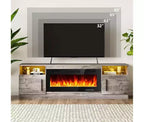 Meuble TV CuisinSmart avec éclairage LED (jusqu'à 75 pouces), Console TV multimédia moderne en bois de 70 pouces avec meuble de rangement pour salon (cheminée non incluse)