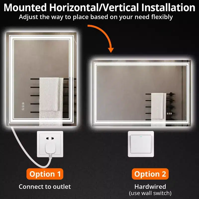 Miroir de salle de bain, miroir de courtoisie anti-buée avec lumières à intensité variable