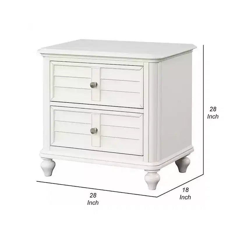 Table de chevet Royal Hampton, 2 tiroirs, Bois massif blanc antique classique, 71 cm