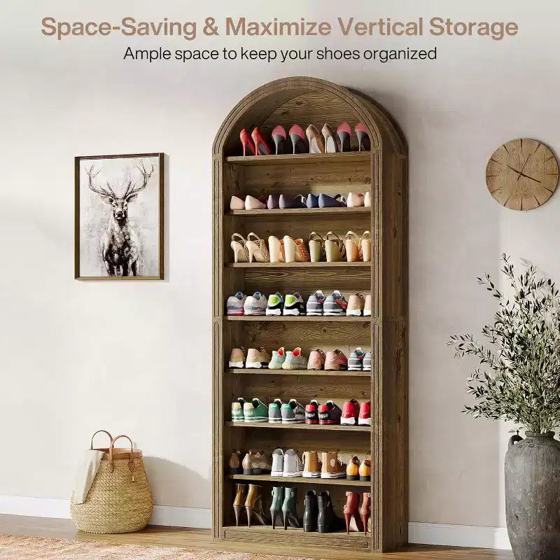 Meuble à Chaussures Haut Lantine à 8 Niveaux, Grand Organisateur de Chaussures, Étagère à Chaussures Autonome en Bois pour Placard et Entrée