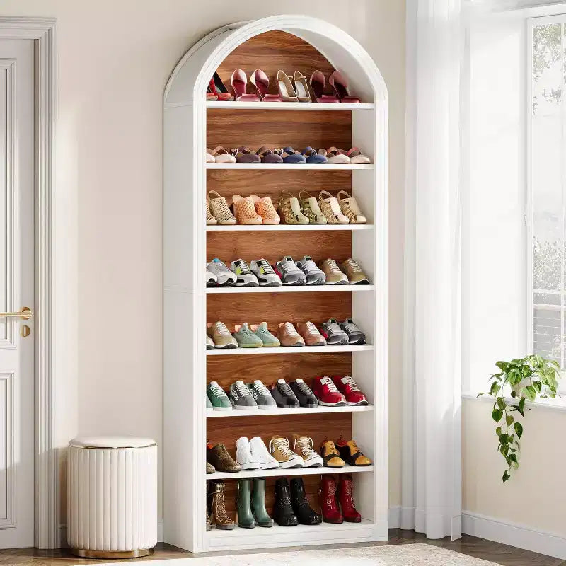 Meuble à Chaussures Haut Lantine à 8 Niveaux, Grand Organisateur de Chaussures, Étagère à Chaussures Autonome en Bois pour Placard et Entrée