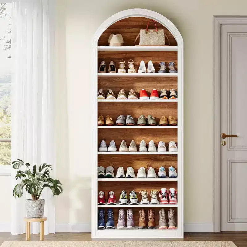 Meuble à Chaussures Haut Lantine à 8 Niveaux, Grand Organisateur de Chaussures, Étagère à Chaussures Autonome en Bois pour Placard et Entrée