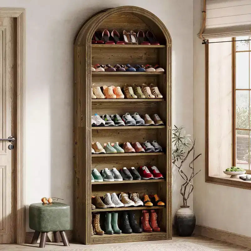 Meuble à Chaussures Haut Lantine à 8 Niveaux, Grand Organisateur de Chaussures, Étagère à Chaussures Autonome en Bois pour Placard et Entrée