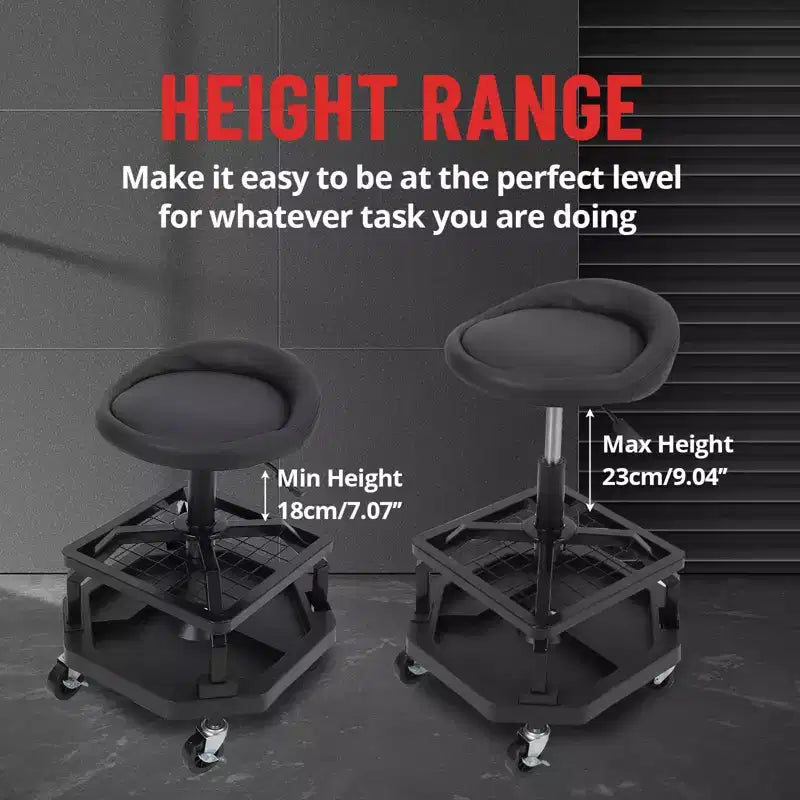 Tabouret d'atelier roulant avec roulettes, tabouret de garage roulant avec cadre en maille à double couche, capacité de charge de 150 kg