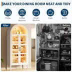 GustoWave 70 Armoire de Cuisine Haute Cintrée avec LED, Bibliothèque Cintrée en Bois avec Portes Vitrées et Étagères Réglables, Blanc Élégant