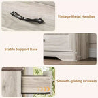 Commode à 6 tiroirs pour chambre à coucher, commode avec poignée métallique large, commode en bois moderne de style rustique, texture naturelle, organisateur de rangement pour chambre à coucher