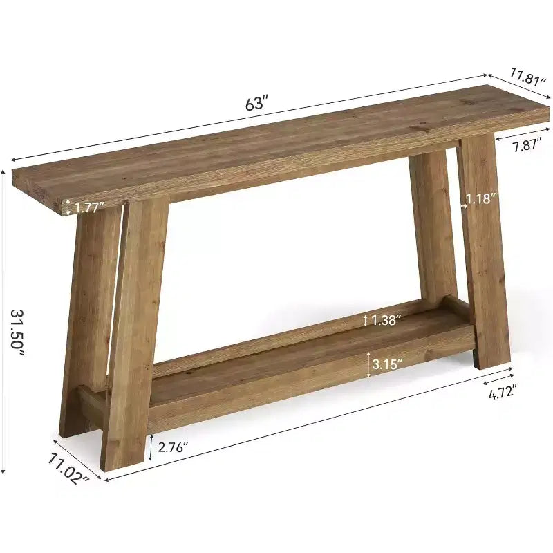 Lantine 63 Tables Consoles en Bois Massif, Table d'Entrée de Ferme à 2 Niveaux, Table Etroite Derrière le Canapé pour Salon, Couloir, Foyer