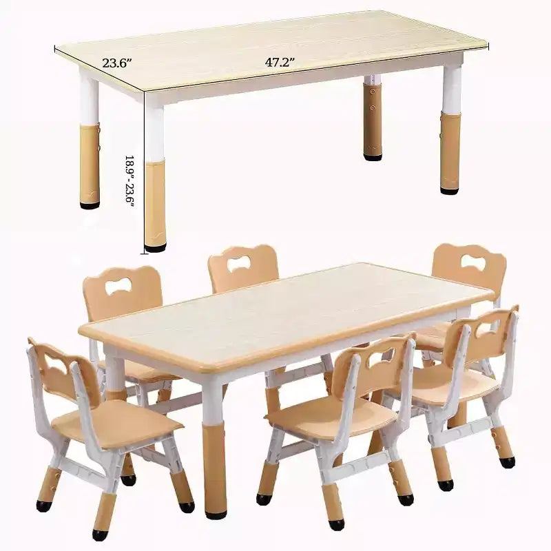 Ensemble bureau et chaise pour enfants, bureau réglable en hauteur, 6 places, convient aux enfants de 2 à 10 ans, avec plateau de dessin et pieds antidérapants