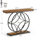 Lantine 47Console Table, Table console à 2 niveaux avec cadre métallique géométrique, Tables d'entrée étroites avec étagère de rangement pour salon, Brun rustique