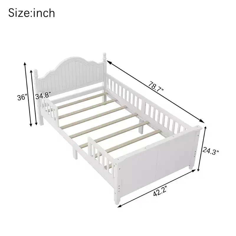 Lit plateforme contemporain GDFStudio Theodore pour enfants avec tête et pied de lit et barrières de sécurité