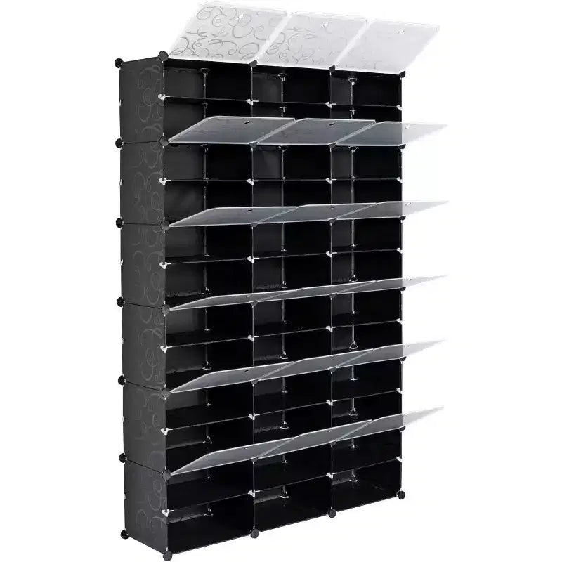 Acekool Étagère à Chaussures 12 Niveaux, Meuble à Chaussures Modulable en Plastique avec Portes, Grand Rangement d'Entrée