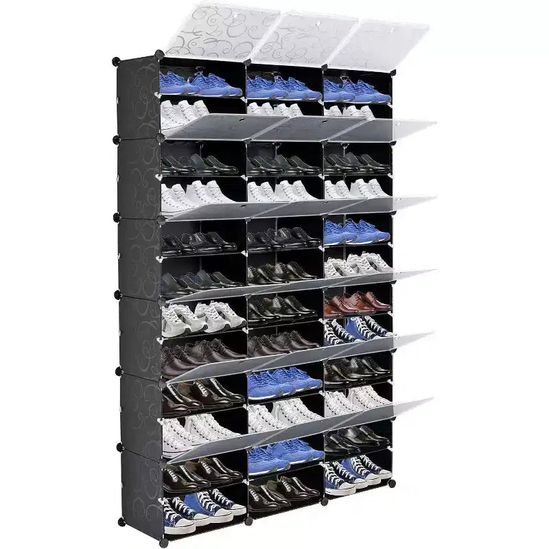 Acekool Étagère à Chaussures 12 Niveaux, Meuble à Chaussures Modulable en Plastique avec Portes, Grand Rangement d'Entrée