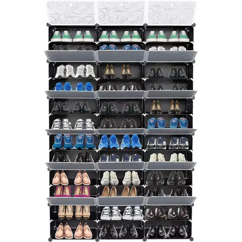 Acekool Étagère à Chaussures 12 Niveaux, Meuble à Chaussures Modulable en Plastique avec Portes, Grand Rangement d'Entrée