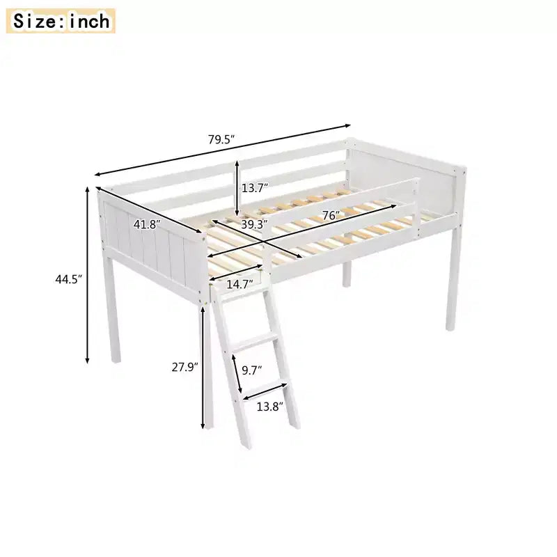Okak Lit mezzanine enfant double/grand format 79,5 pouces avec échelle amovible, cadres de lit avec garde-corps de sécurité, lit mezzanine pour chambre d'enfant, salle de jeux