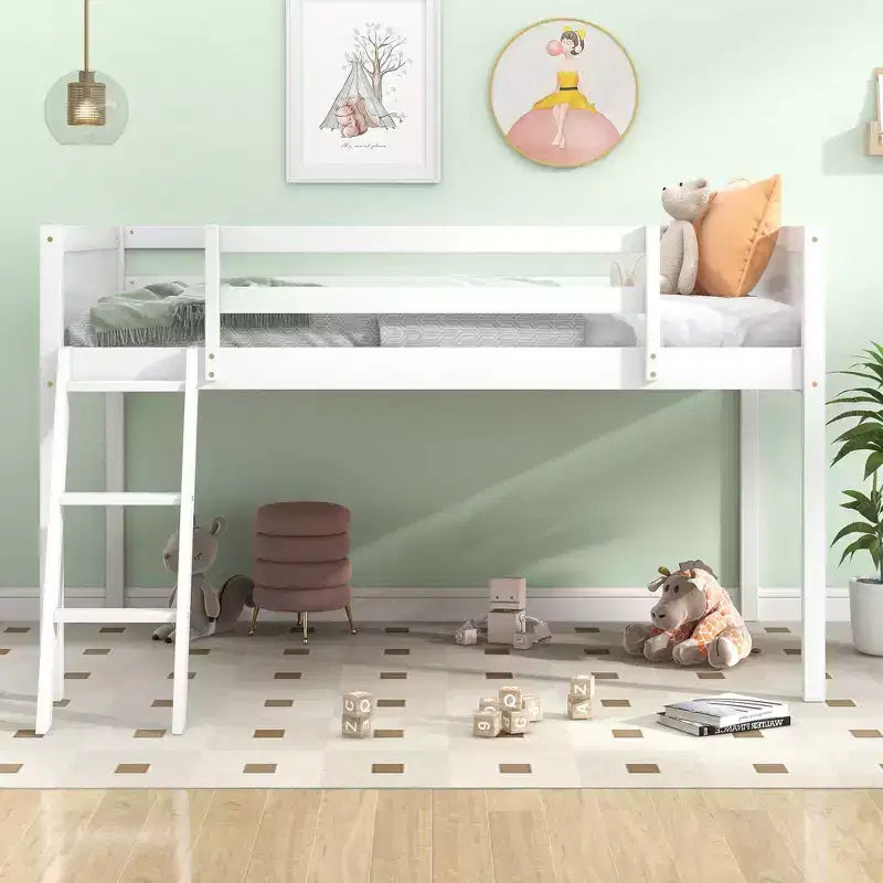 Okak 79.5IN Twin/Full Size Kids Loft Bed with Removeable Ladder, Bed Frames with Safety Guardrails, Loft Bed for Kids Room, Play Room