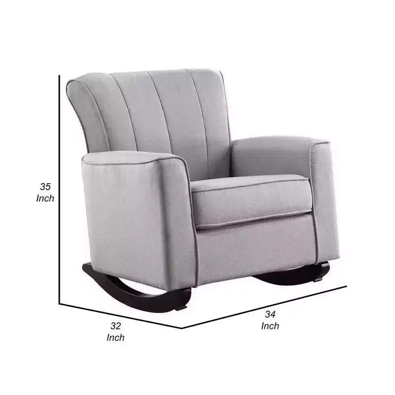Fauteuil à bascule Royal Hampton de 34 pouces, cadre en bois, lin gris touffeté à canaux verticaux