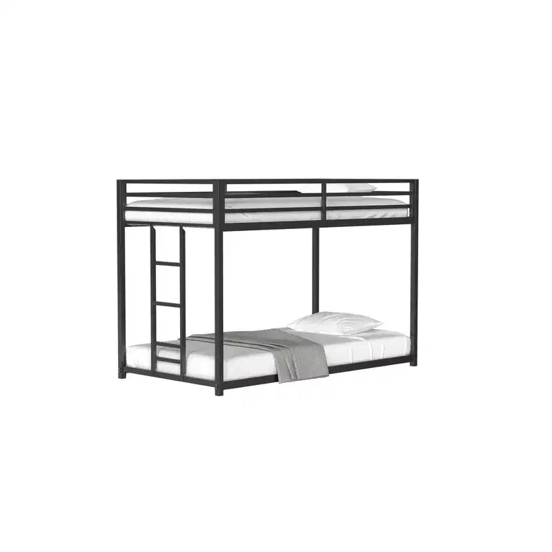 Lits superposés Okak 76,69 po pour enfants, lits jumeaux, avec cadre en métal, lits superposés bas avec échelle et barrières de sécurité, cadres de lit pour chambre, noirs