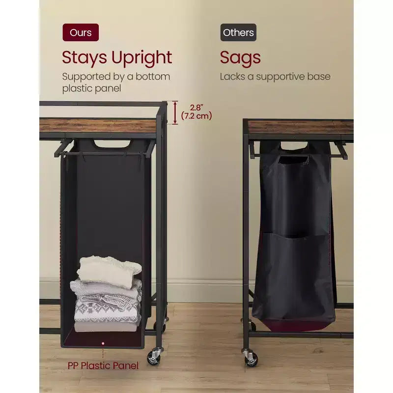 Chariot de tri de linge à 3 compartiments avec sacs amovibles, panier à linge roulant de 165 litres avec étagère supérieure et roulettes freinées