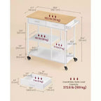 Desserte de cuisine mobile avec 2 tiroirs et porte-serviettes, chariot de rangement roulant de 98,5 cm avec roues verrouillables, chêne beige et blanc