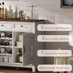 Buffet de ferme de 135,9 cm avec rangement, armoire de rangement avec 3 tiroirs, casier à vin réversible, buffet de ferme avec étagère réglable